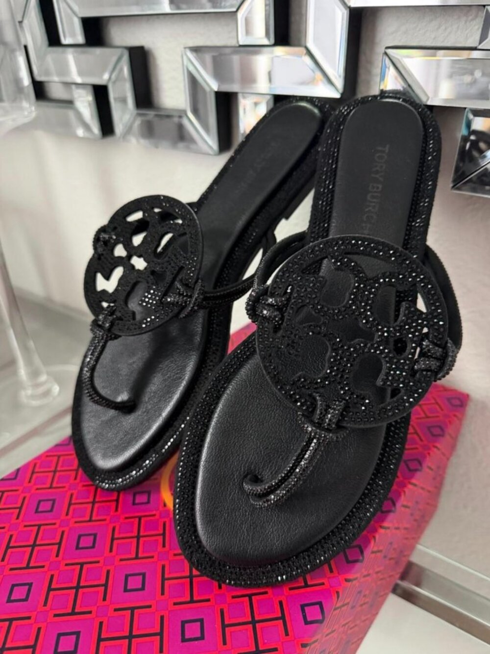 Tory Burch Miller Knotted Pave Sandals Black Size 39 - Picture 3 of 5